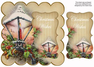 Cream Lantern2 Christmas Wishes 8in Scallop Topper