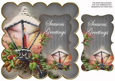 Silver Lantern2 Seasons Greetings 8in Scallop Topper