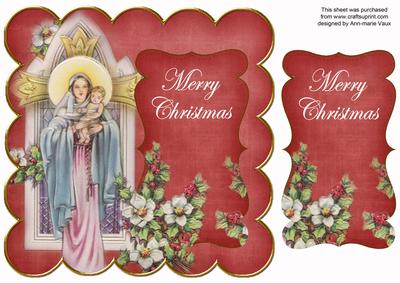 Red Mother Mary Merry Christmas 8in Scallop Topper