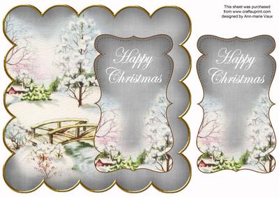 Silver Snowscene Happy Christmas 8in Scallop Topper