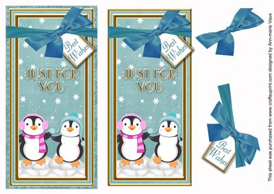 Teal Penguin Duo Just for You Dl Topdown Topper