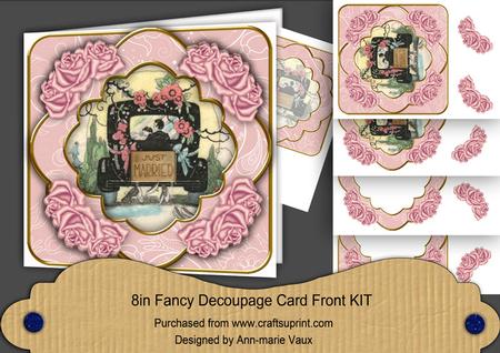 Wedding Car Pink Rose 8in Fancy 3D Decoupage Kit