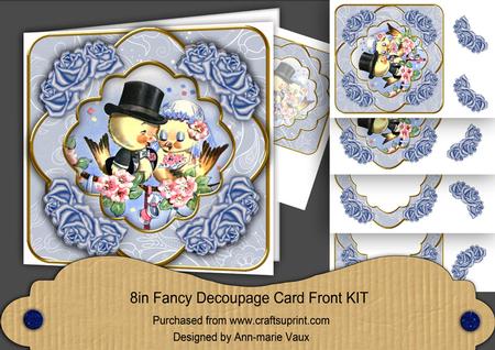 Love Ducks Blue Rose 8in Fancy 3D Decoupage Kit