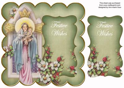 Olive Mother Mary Festive Wishes 8in Scallop Topper
