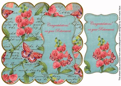 Teal Sweetpeas Congrats Retirement 8in Scallop Topper