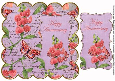 Lilac Sweetpeas Happy Anniversary 8in Scallop Topper