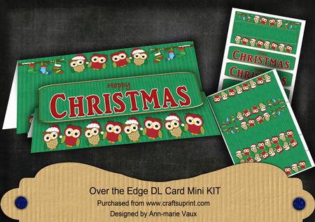 Owls Green Happy Christmas Dl Over the Edge Mini Card Kit