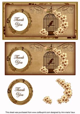 Vintage Tea Birdcage Thank You Dl Decoupage Topper