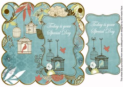 Dusky Teal Birdcage Special Day 8in Scallop Topper