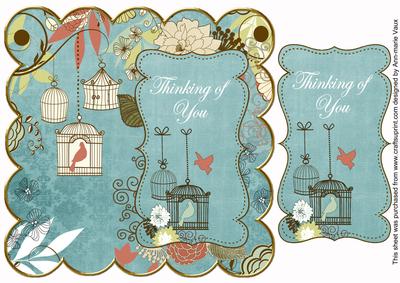 Dusky Teal Birdcage Thinking of You 8in Scallop Topper