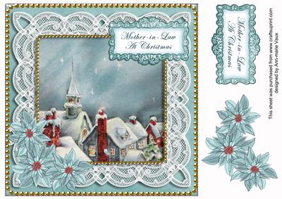 Rooftops Blue Mother in Law Christmas 8in Sentiment Topper