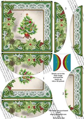 Christmas Tree Green Poinsettia 5in Round Side Stacker