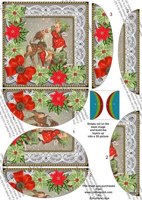 Feeding Reindeer Poinsettia 5in Round Side Stacker