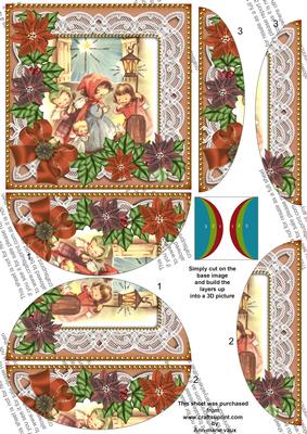 Nativity Scene Poinsettia 5in Round Side Stacker