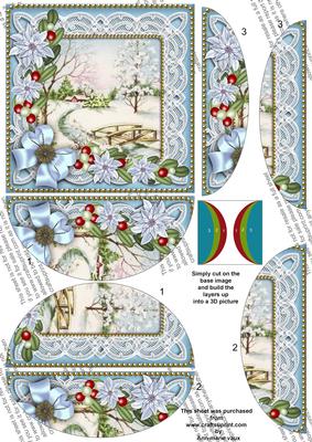 Snowscene Blue Poinsettia 5in Round Side Stacker