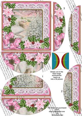 Snowscene2 Pink Poinsettia 5in Round Side Stacker