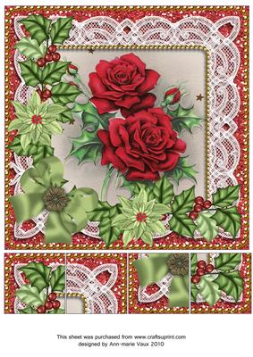 Red Roses Green Poinsettia 8in Picture Sheet