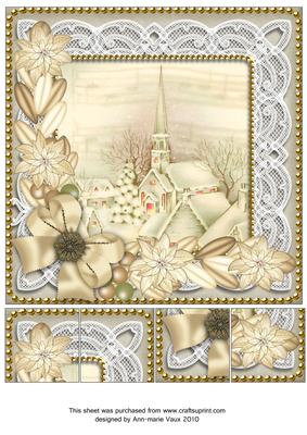 Cream Church Village Poinsettia 8in Picture Sheet