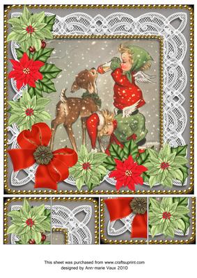 Feeding Reindeer Red Poinsettia 8in Picture Sheet