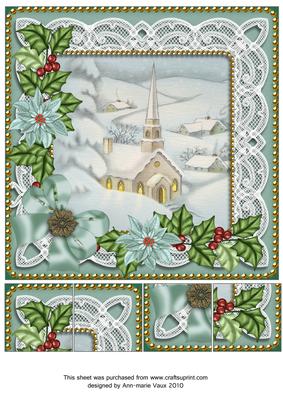 Ice Church Teal Poinsettia 8in Picture Sheet