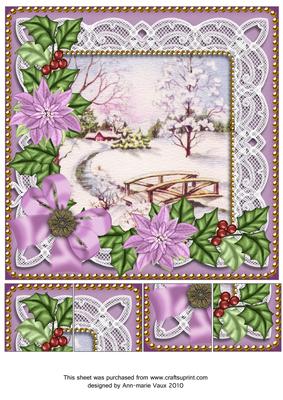 Pretty Snowscene Lilac Poinsettia 8in Picture Sheet