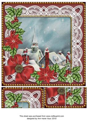 Blue Rooftops Red Poinsettia 8in Picture Sheet
