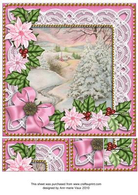 Snowscene2 Pink Poinsettia 8in Picture Sheet