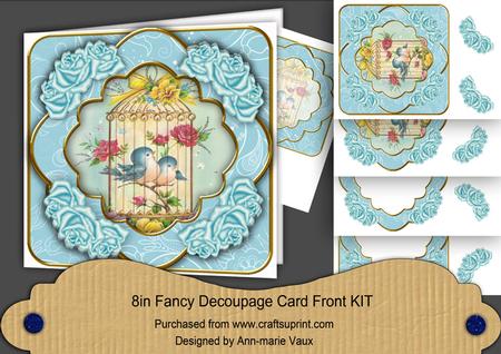 Lovebirds Teal Rose Fancy 8in Decoupage Cf Kit