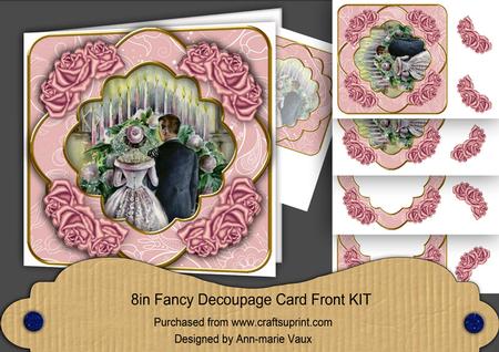 Wedding Couple Pink Rose Fancy 8in Decoupage Cf Kit