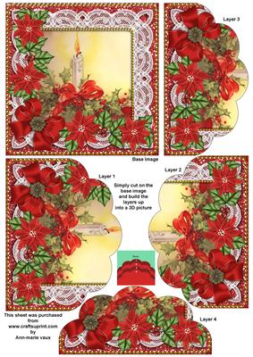 Christmas Candle Red Poinsettia 5in Scallop Bottom Stacker