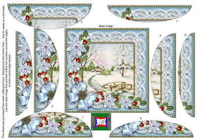 Blue Snowscene Poinsettia 5in Rounded Spiral Stacker