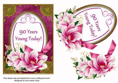 Cerise Magnolia 90 Years Young Oval 7x5in Topper