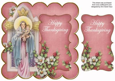 Pink Mother Mary Happy Thanksgiving 8in Scallop Topper