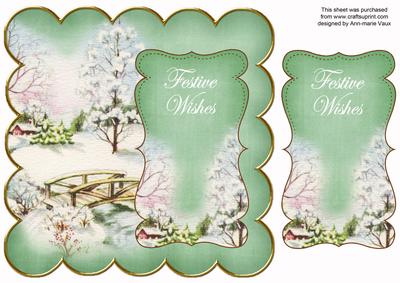 Green Snowscene Festive Wishes 8in Scallop Topper