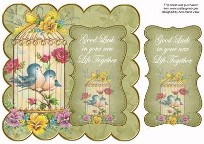 Olive Lovebirds New Life Together 8in Scallop Topper