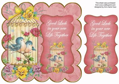 Pink Lovebirds New Life Together 8in Scallop Topper