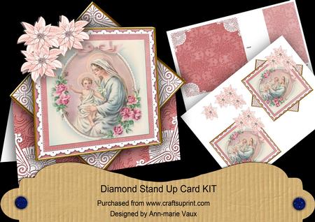 Pink Mother Mary Poinsettia Diamond Mini Card Kit