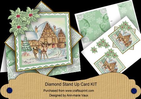 Reindeer Stop Mint Poinsettia Diamond Mini Card Kit