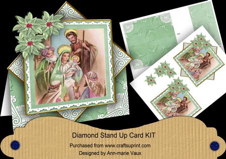 Nativity1 Green Poinsettia Diamond Mini Card Kit