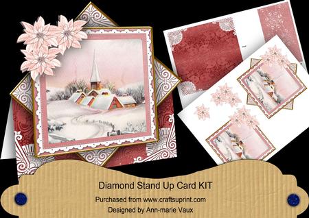 Pink Snow Church Poinsettia Diamond Mini Card Kit