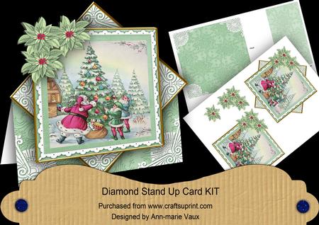 Santa Tree Mint Poinsettia Diamond Mini Card Kit