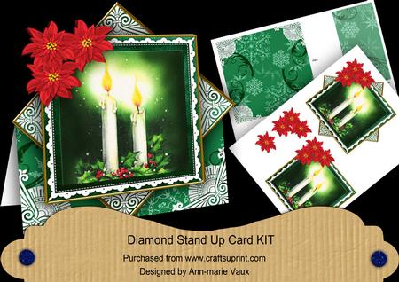 Candle Duo Green Red Poinsettia Diamond Card Mini Kit