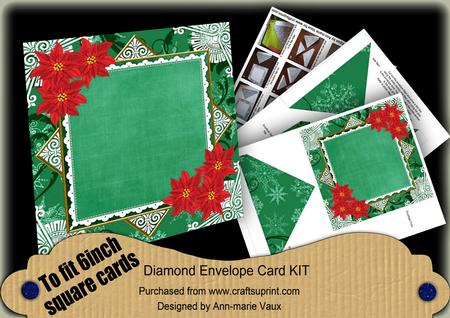 Green & Red Poinsettia 6inch Diamond Envelope Mini Kit