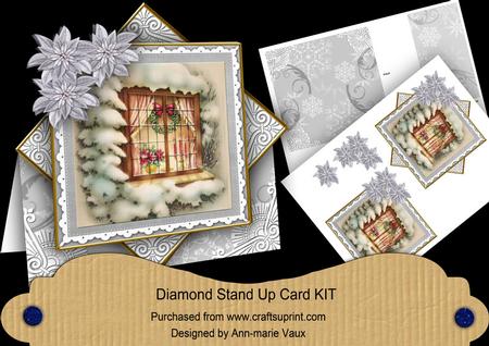 Christmas Window Silver Poinsettia Diamond Card Mini Kit