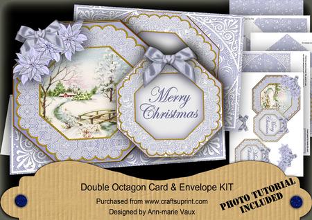 Blue Snowscene Merry Christmas Double Octagon Card Kit