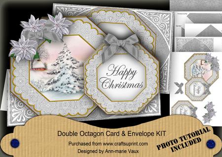 Snow Tree Happy Christmas Double Octagon Card Kit