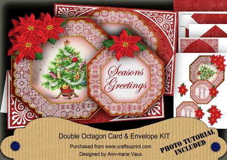 Elegant Tree Red Seasons Greetings Double Octagon Card Kit
