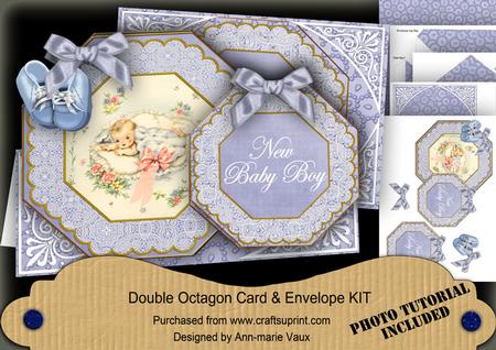 Blue New Baby Boy Double Octagon Card Kit