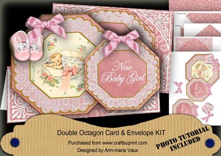 Pink New Baby Girl Double Octagon Card Kit
