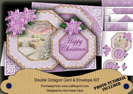 Lilac Snowscene2 Happy Christmas Double Octagon Card Kit